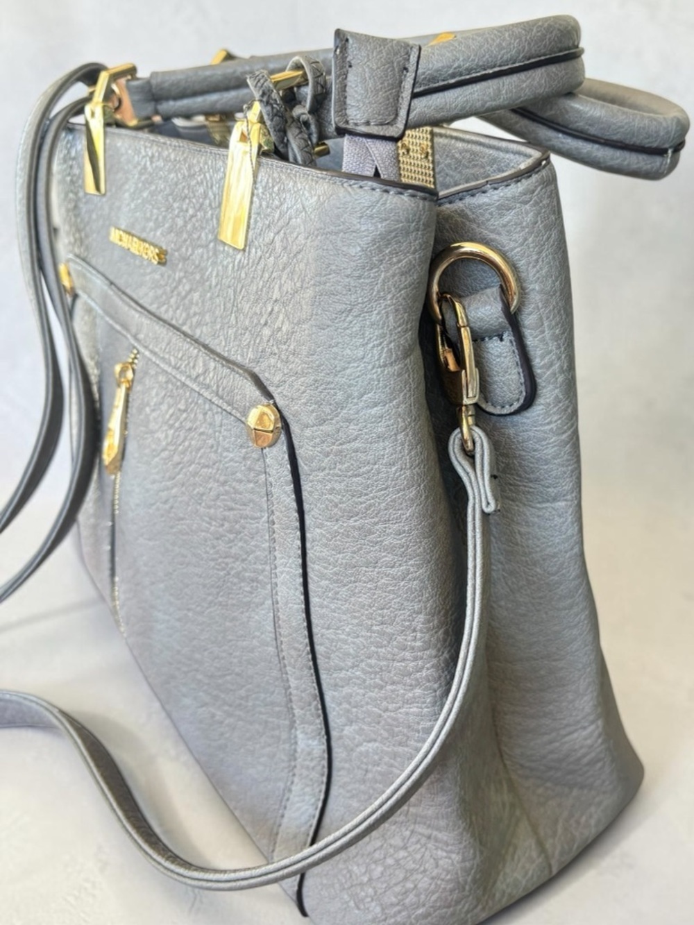 Michael Kors Light Gray Pebbled Leather Satchel with Gold Hardware - Picture 11 of 16
